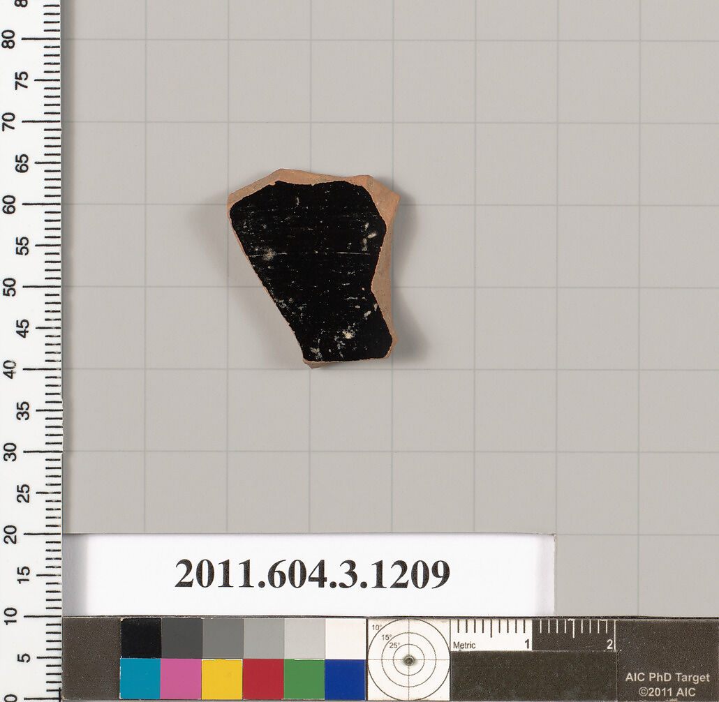 Terracotta fragment of a mastoid (drinking cup with narrow base) or a kyathos (cup-shaped ladle), Terracotta, Greek, Attic