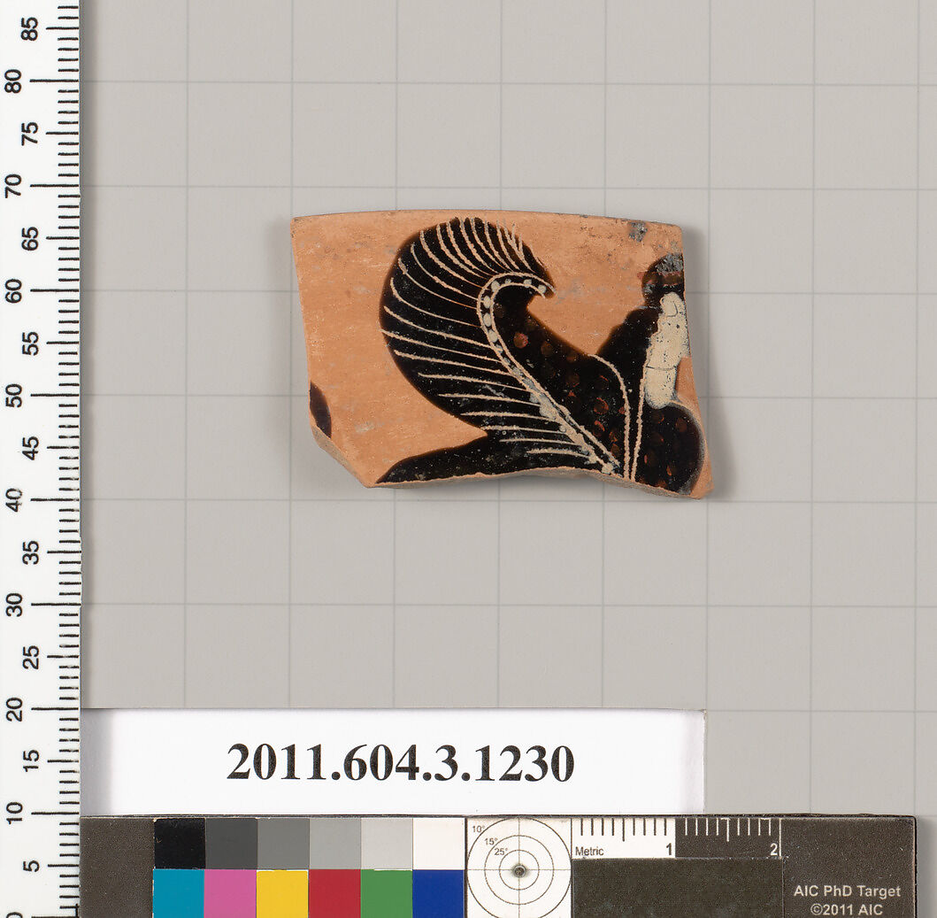 Terracotta rim fragment of a kyathos (cup-shaped ladle), Terracotta, Greek, Attic 