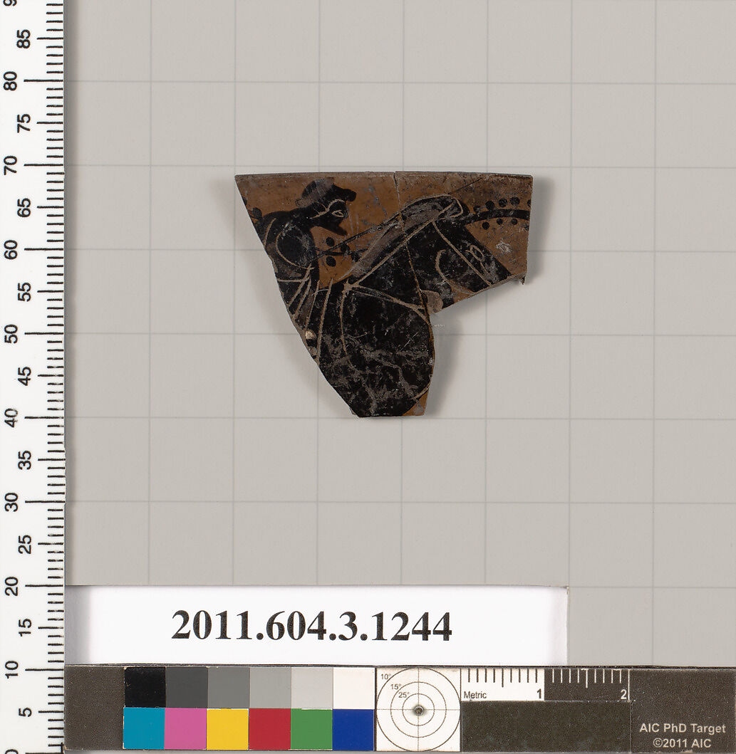 Terracotta rim fragment of a kyathos (cup-shaped ladle), Terracotta, Greek, Attic 