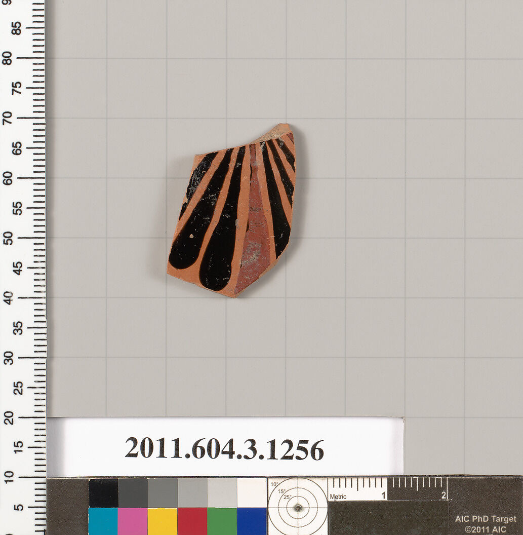 Terracotta fragment of a skyphos (deep drinking cup), Terracotta, Greek, Attic 