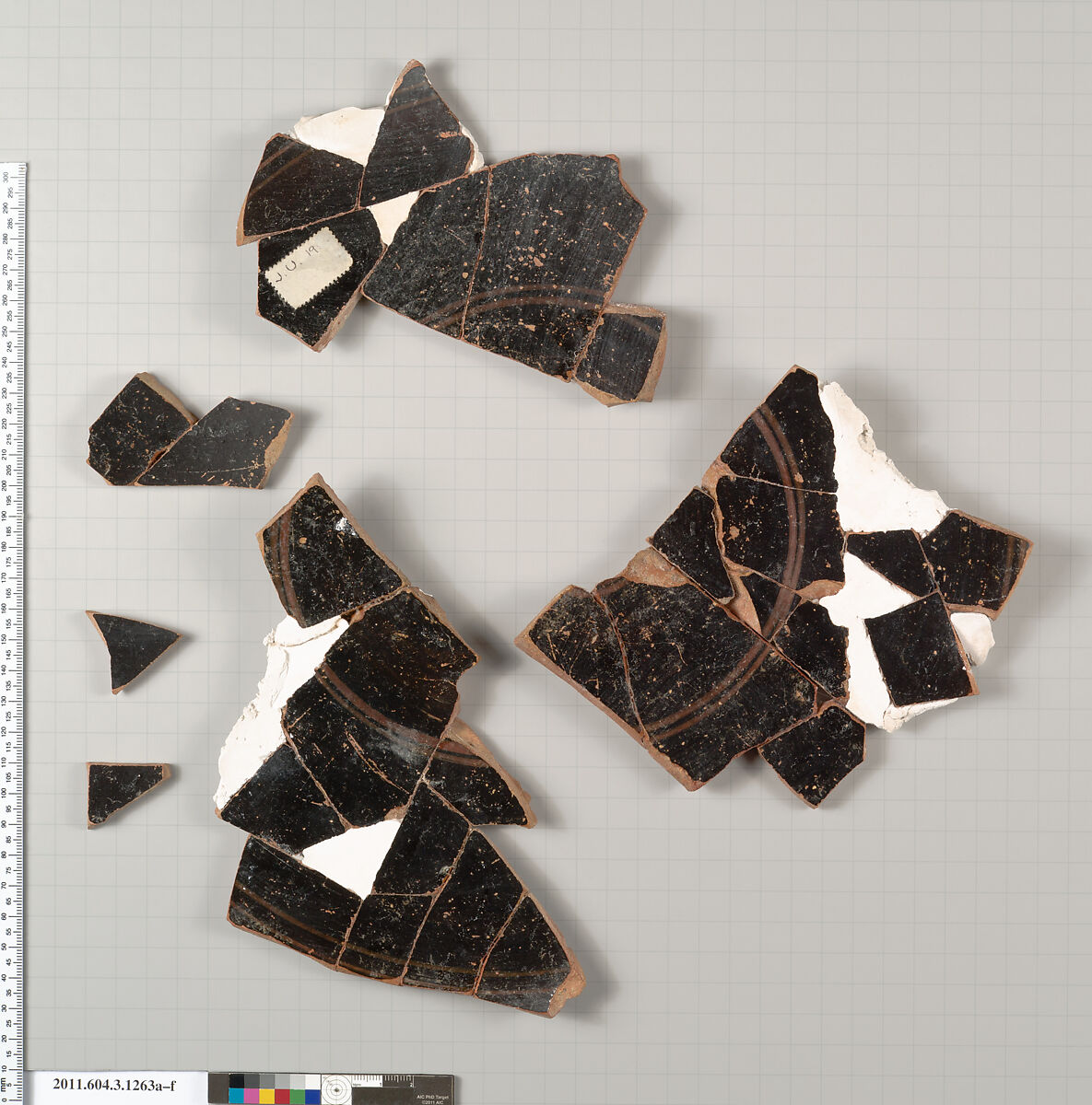 Terracotta fragments of a lekanis lid (covered dish), Terracotta, Greek, Attic