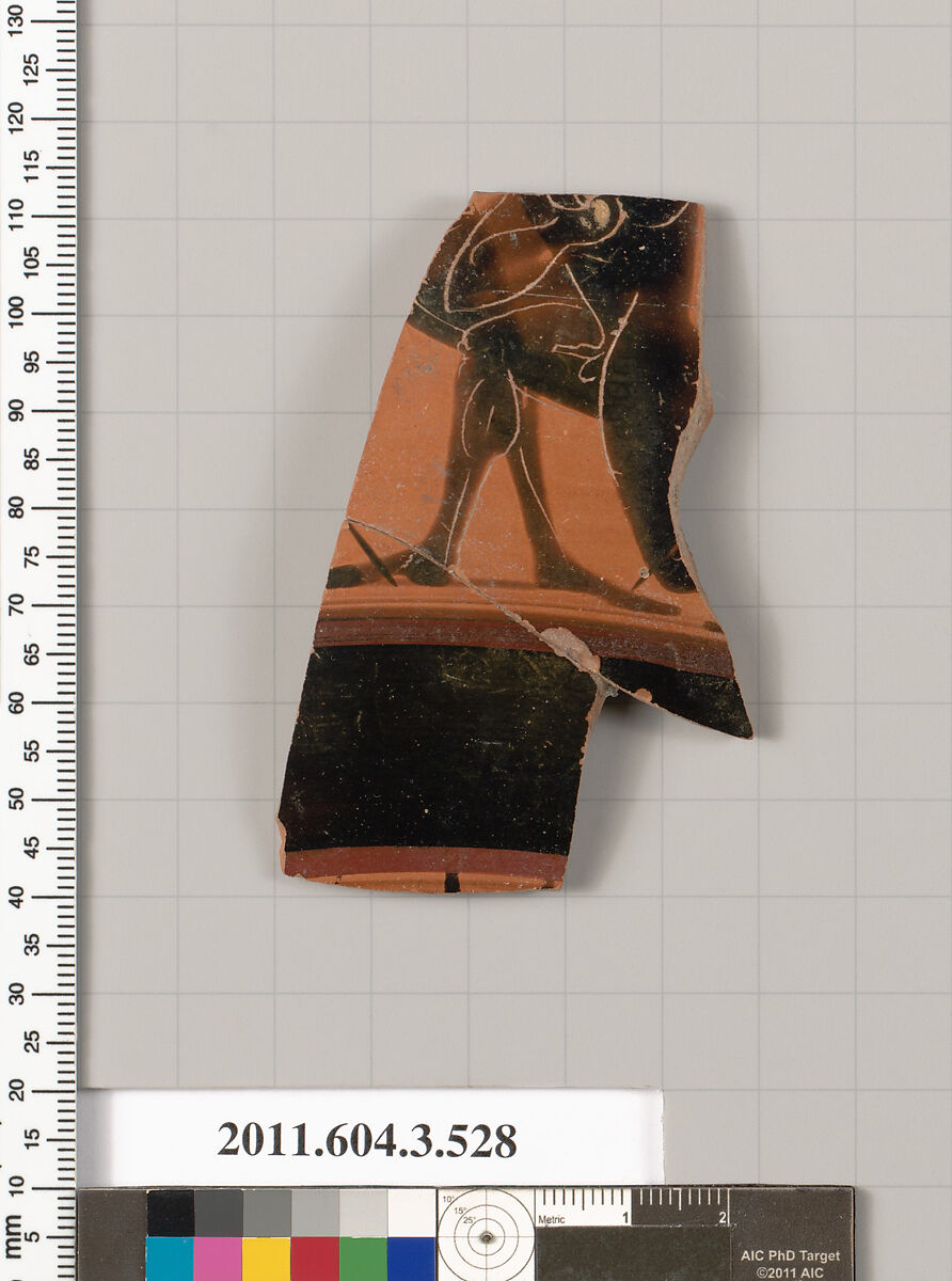 Terracotta fragment of a column-krater (bowl for mixing wine and water), Terracotta, Greek, Attic 