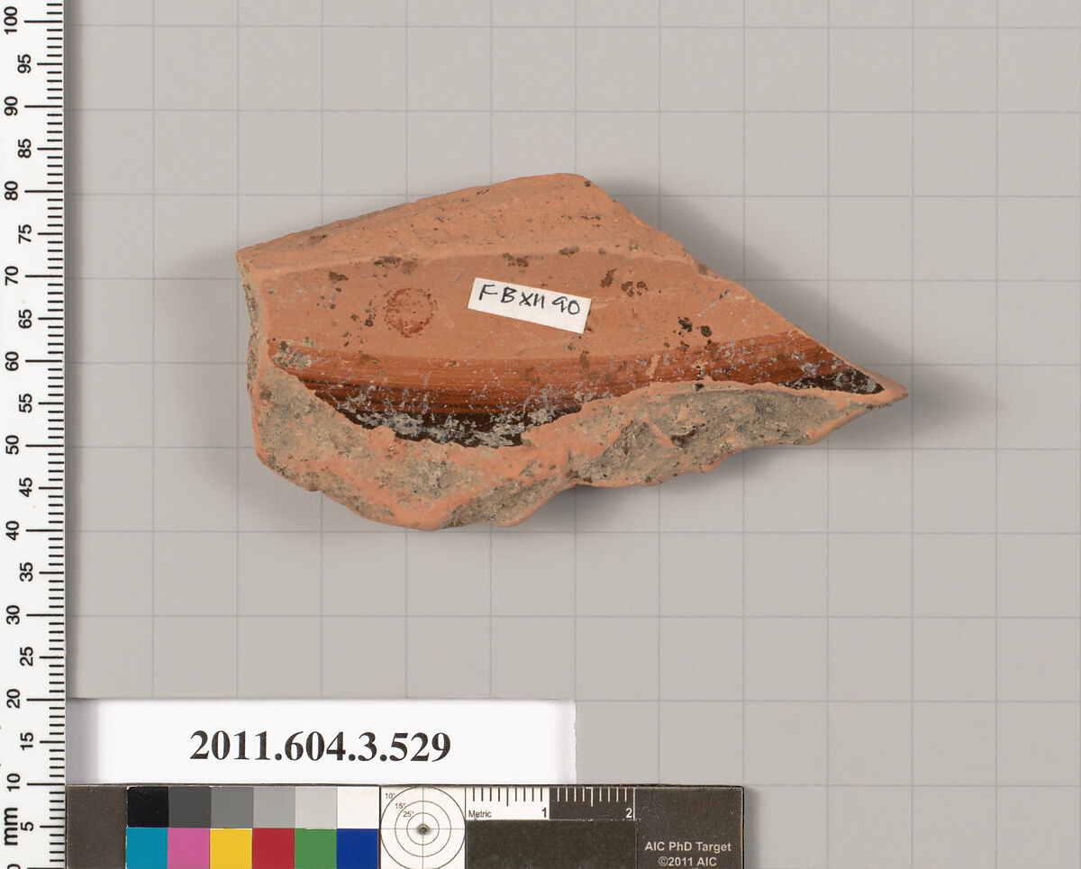 Terracotta fragment of a column-krater (bowl for mixing wine and water), Terracotta, Greek, Attic