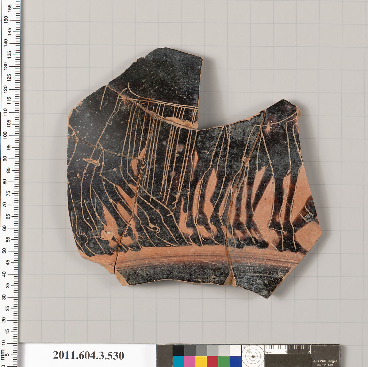Terracotta fragment of a column-krater (bowl for mixing wine and water), Terracotta, Greek, Attic 