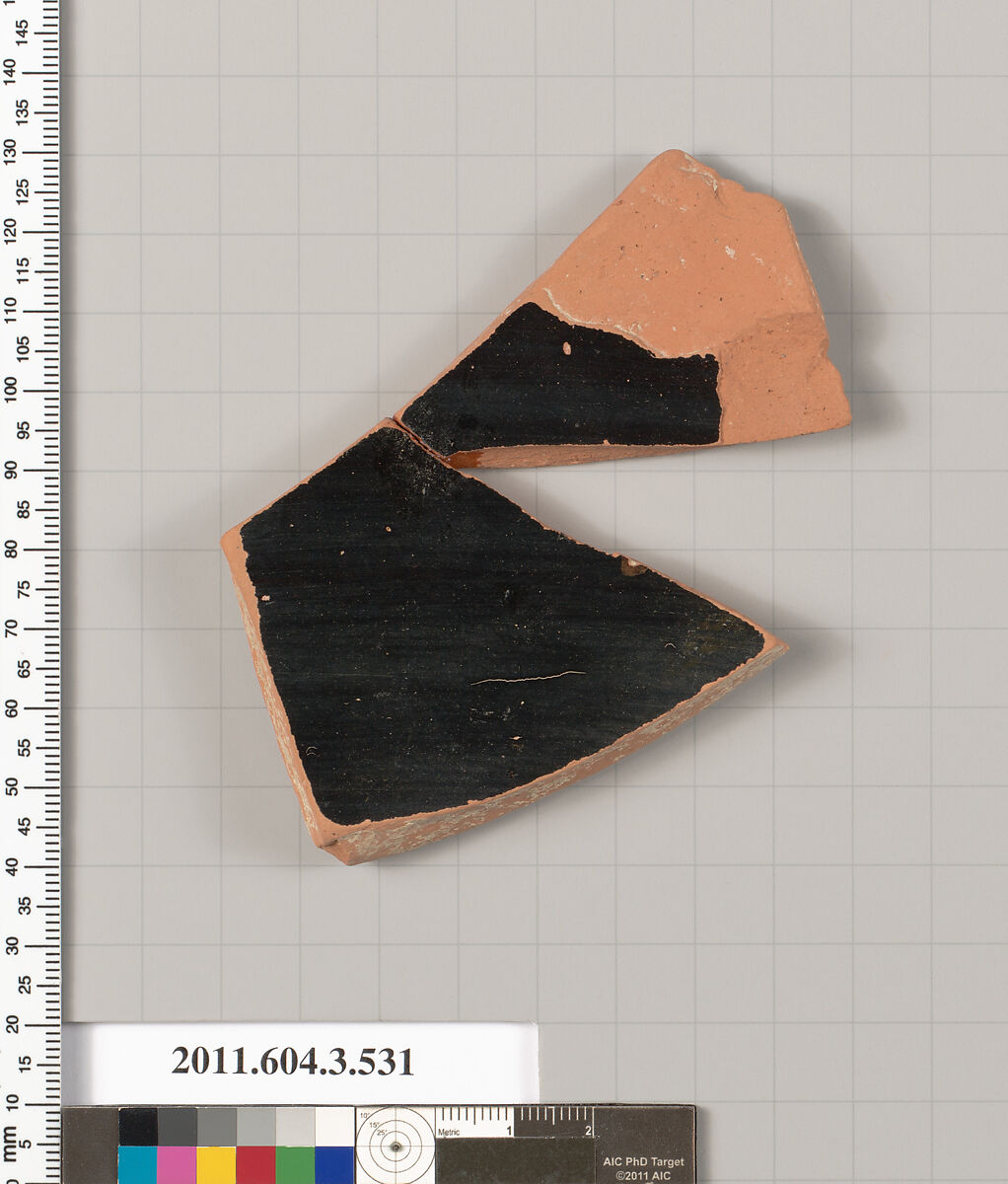 Terracotta fragment of a column-krater (bowl for mixing wine and water), Terracotta, Greek, Attic