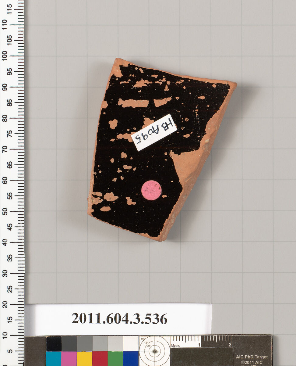 Terracotta fragment of a column-krater (bowl for mixing wine and water), Terracotta, Greek, Attic