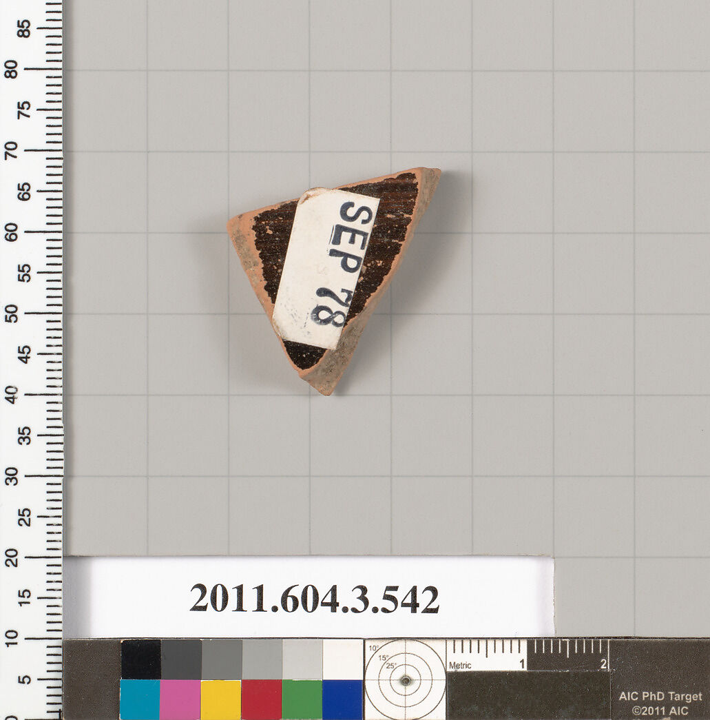 Terracotta fragment of a column-krater (bowl for mixing wine and water), Terracotta, Greek, Attic