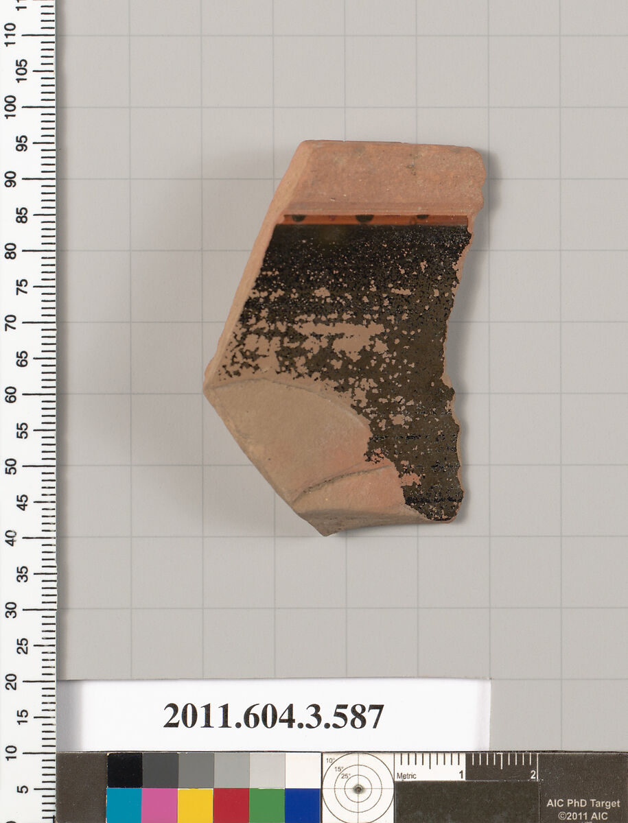 Terracotta fragment of a column-krater (bowl for mixing wine and water), Terracotta, Greek, Attic