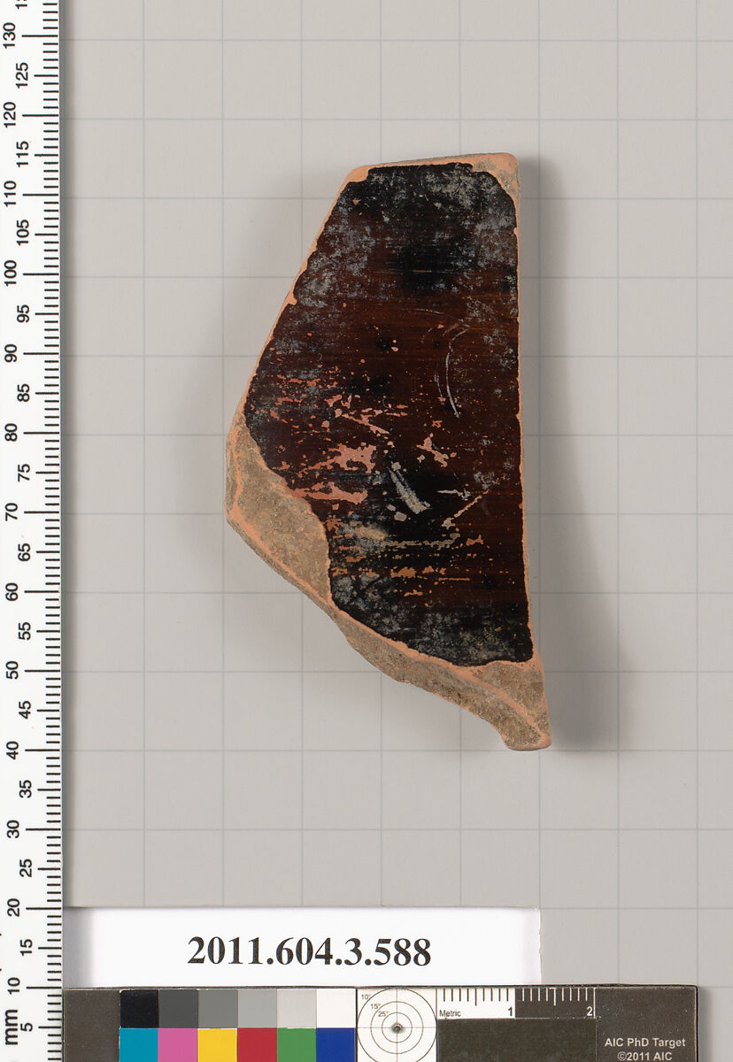 Terracotta fragment of a column-krater (bowl for mixing wine and water), Terracotta, Greek, Attic