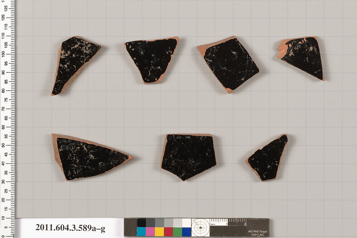 Terracotta fragments of a column-krater (bowl for mixing wine and water), Terracotta, Greek, Attic