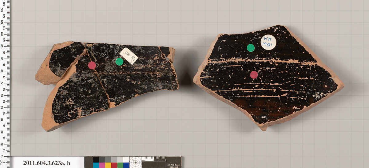 Terracotta fragments of a calyx-krater (bowl for mixing wine and water), Terracotta, Greek, Attic
