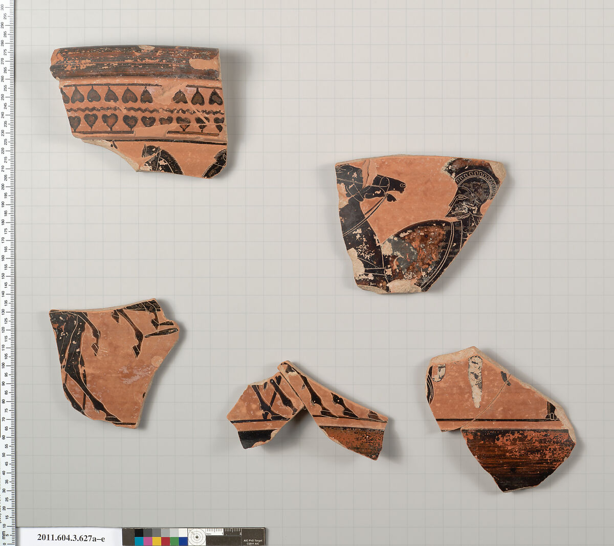 Terracotta fragments of a calyx-krater (bowl for mixing wine and water), Terracotta, Greek, Attic 