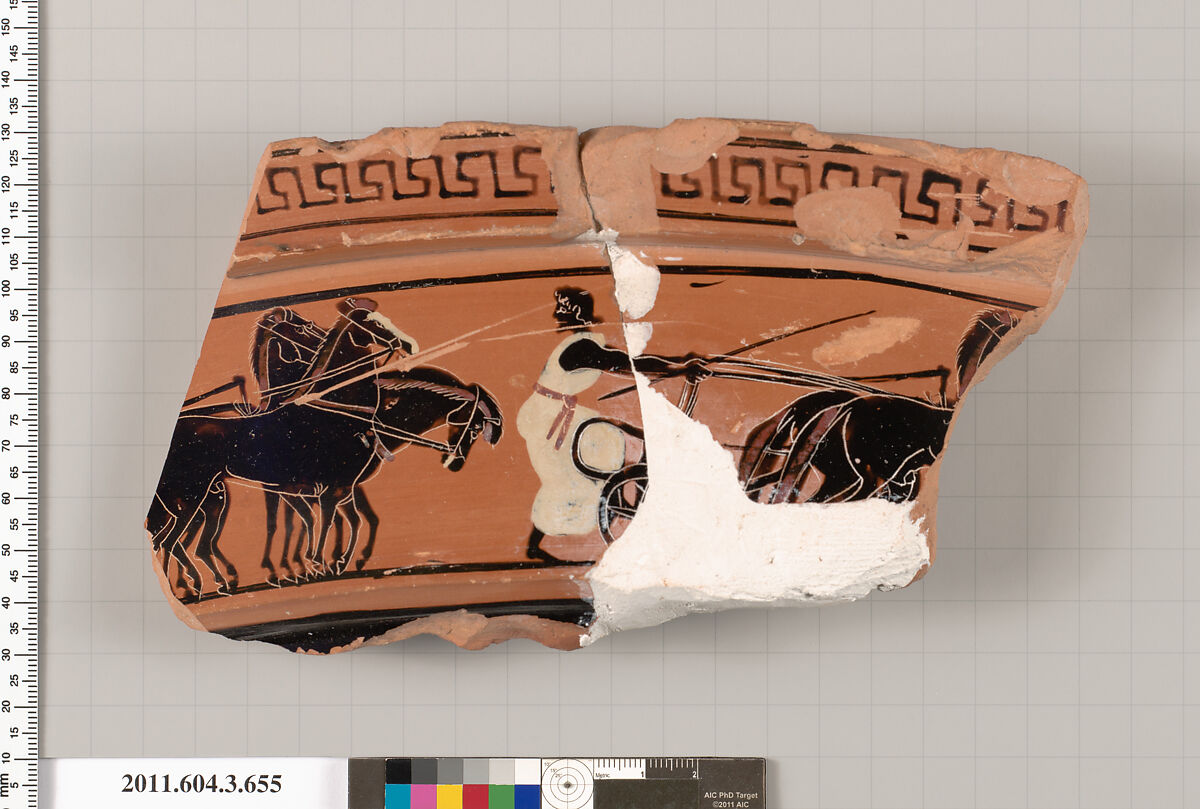 Terracotta fragment of a volute-krater (bowl for mixing wine and water), Terracotta, Greek, Attic 