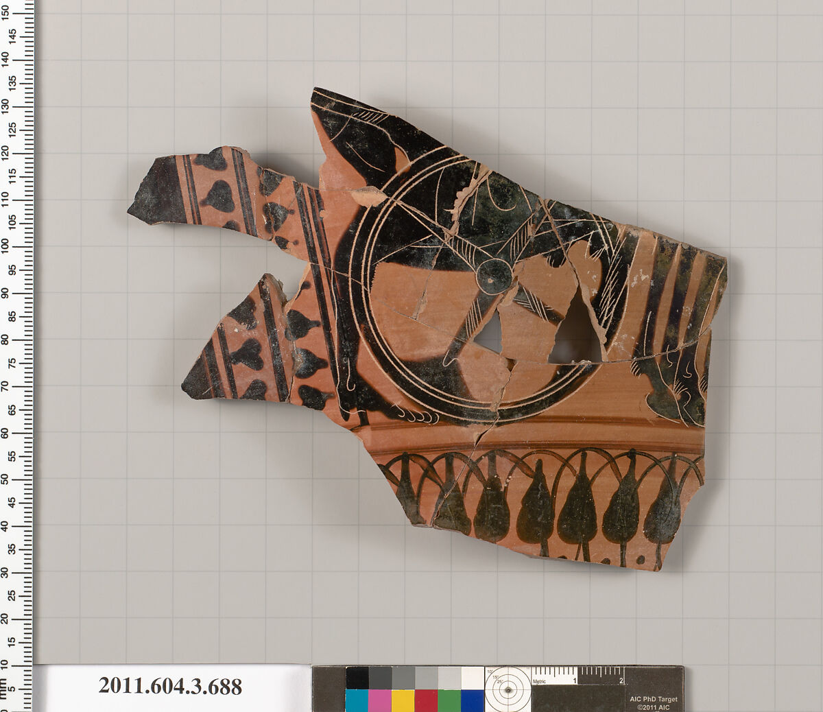 Terracotta fragment of a hydria (water jar), Terracotta, Greek, Attic 