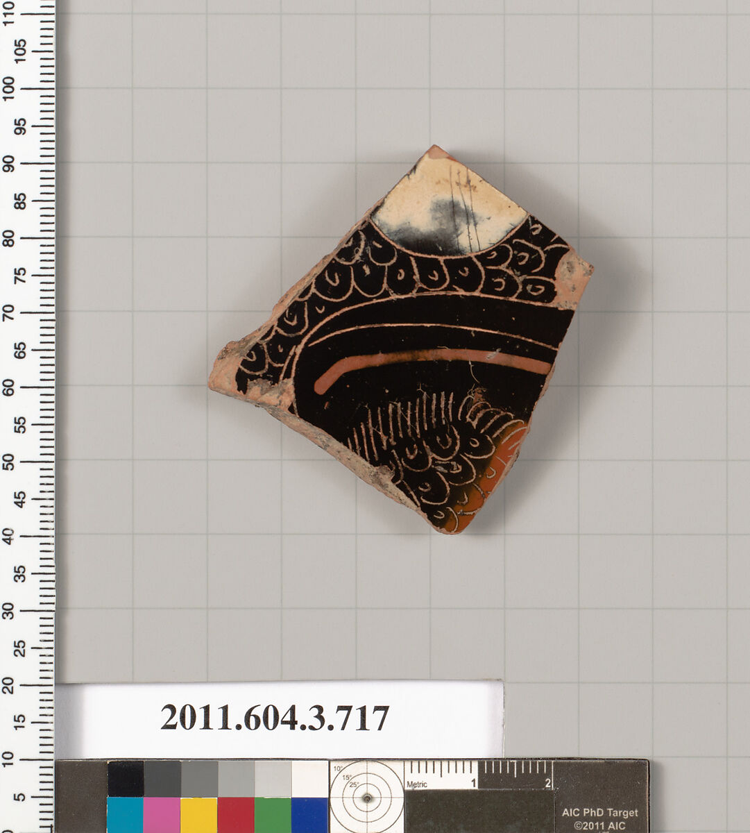 Terracotta fragment of a hydria (water jar), Terracotta, Greek, Attic 
