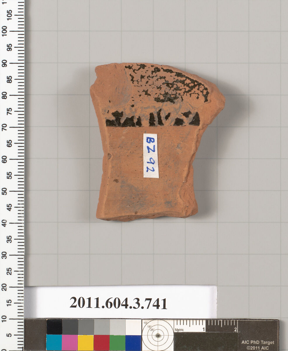 Terracotta fragment of a neck-amphora (jar), Terracotta, Greek, Attic