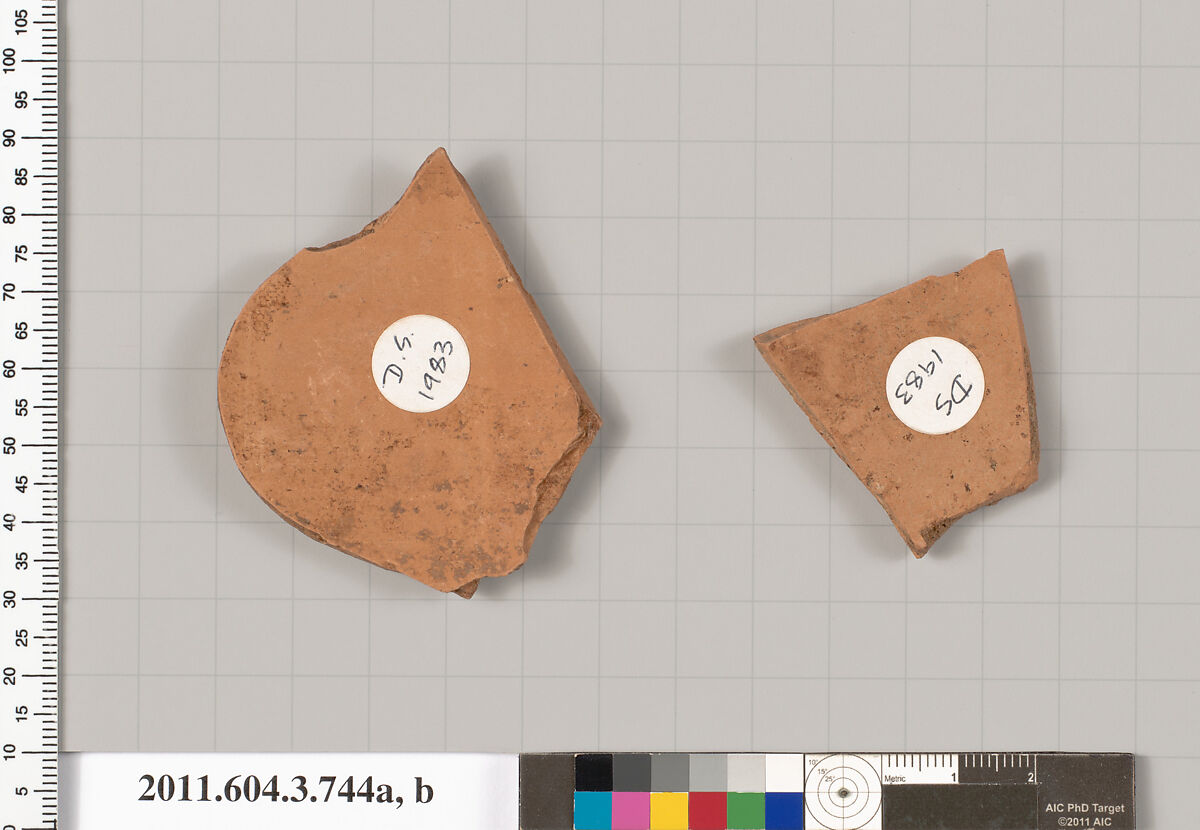 Terracotta fragments of a neck-amphora (jar), Terracotta, Greek, Attic