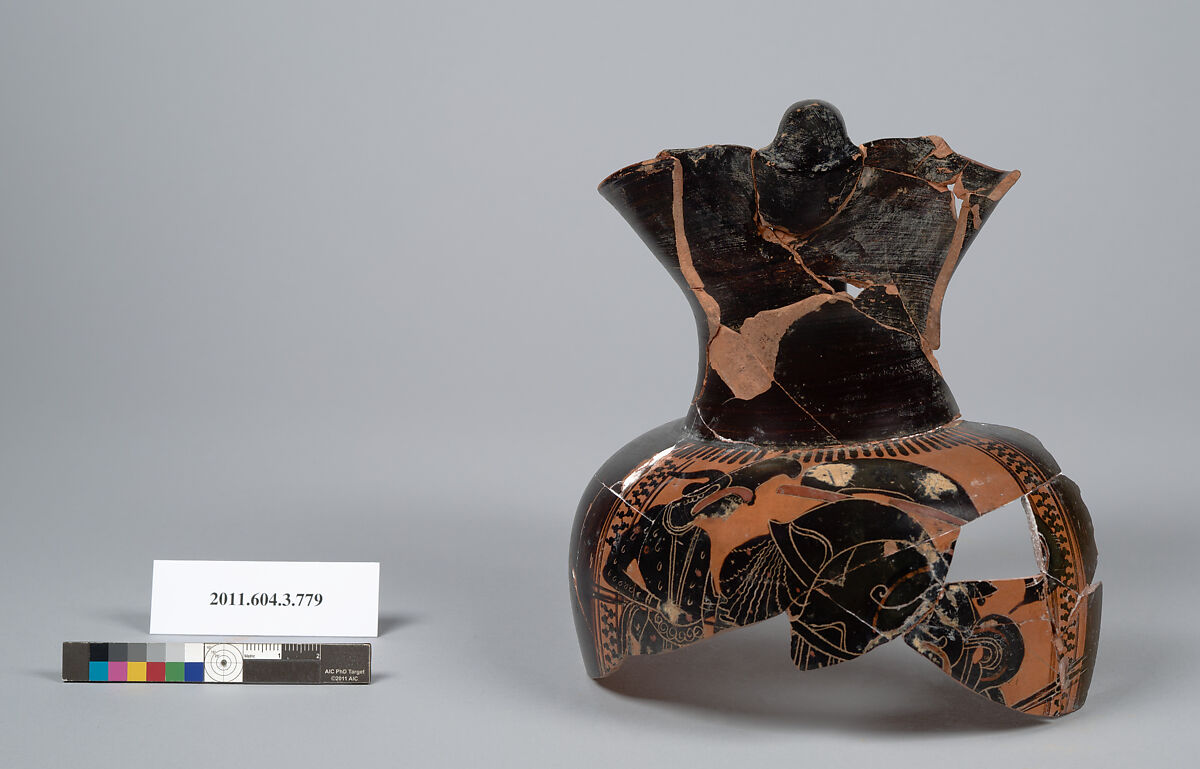 Terracotta fragments of an oinochoe (jug), Terracotta, Greek, Attic 