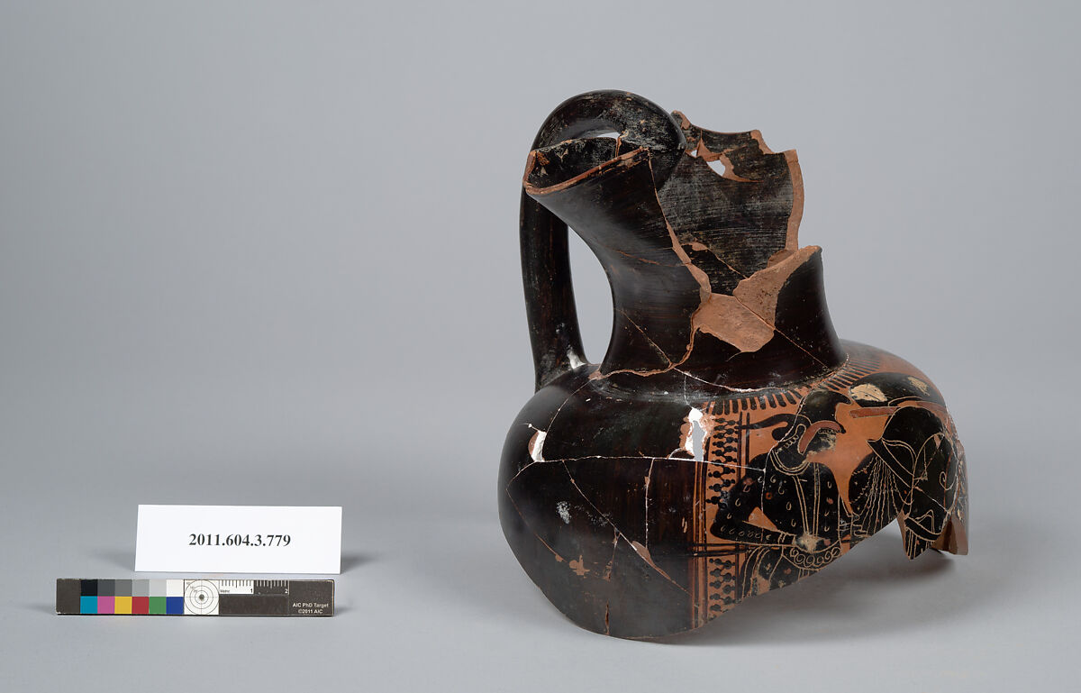 Terracotta fragments of an oinochoe (jug), Terracotta, Greek, Attic