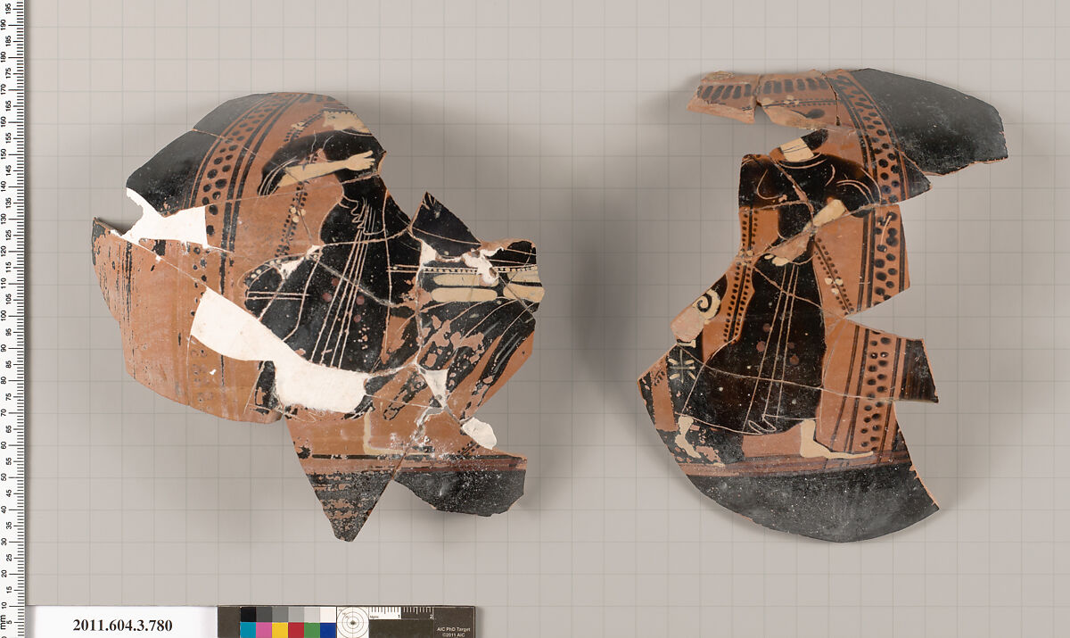 Terracotta fragment of an oinochoe (jug), Terracotta, Greek, Attic 