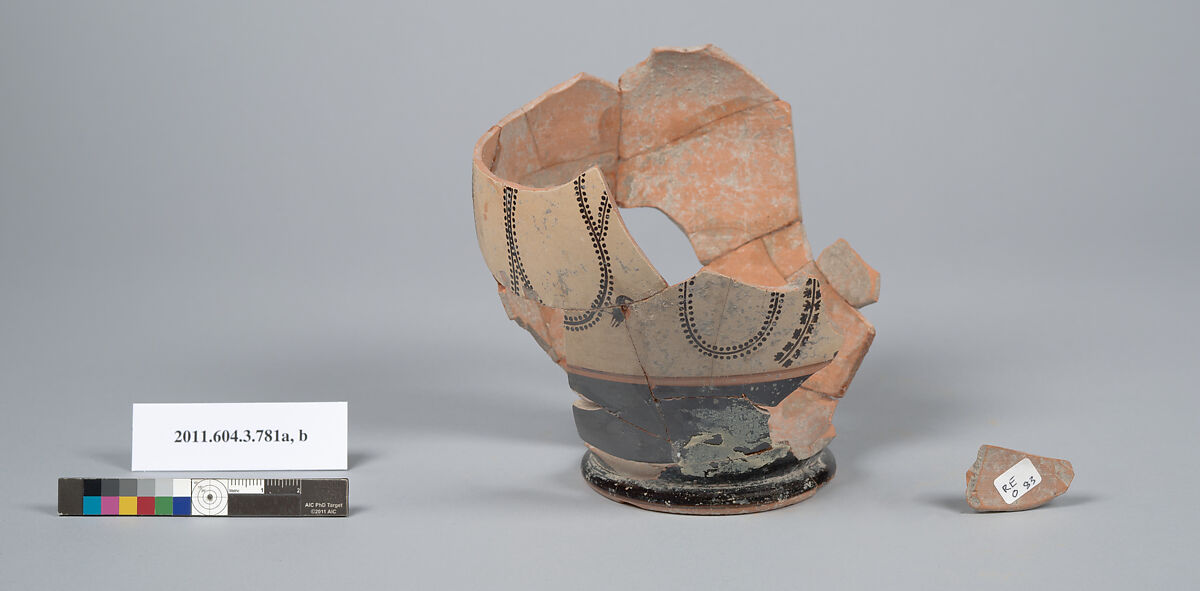 Terracotta fragment of an oinochoe (jug), Terracotta, Greek, Attic