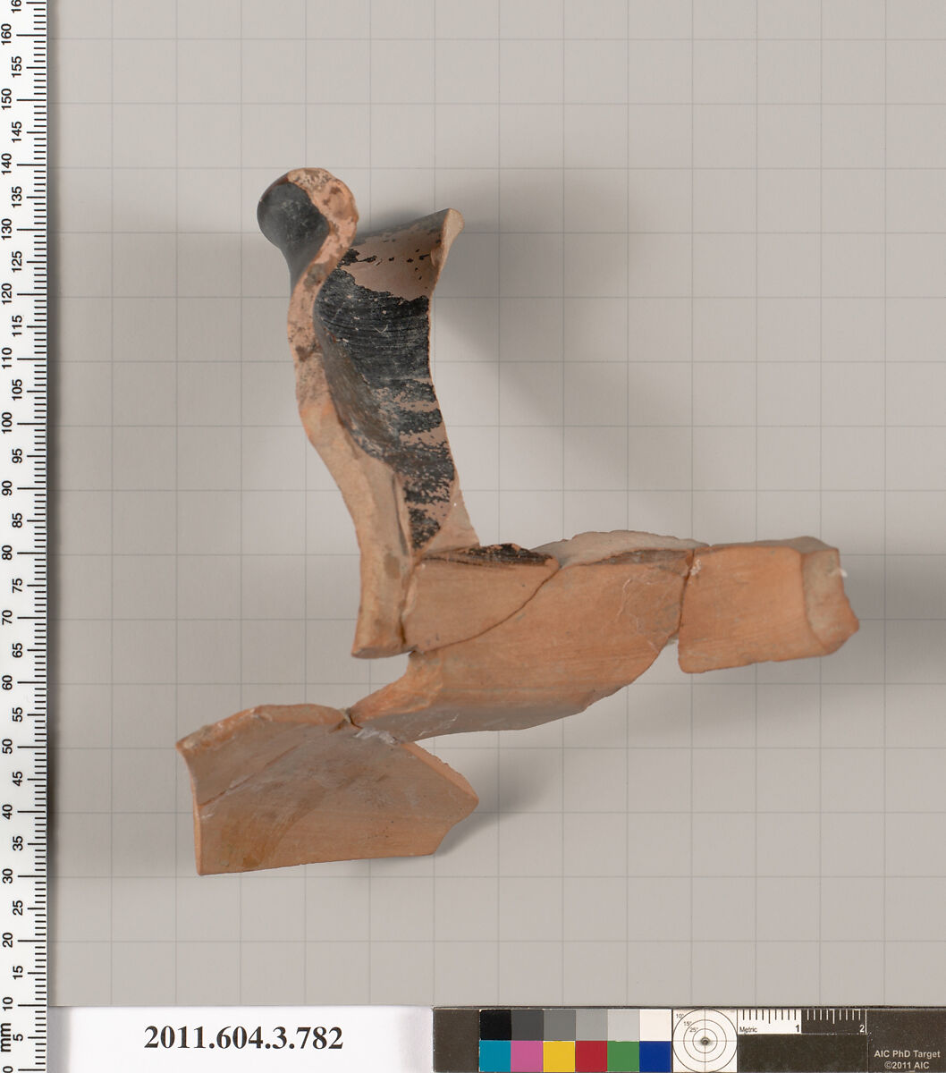 Terracotta fragment of an oinochoe (jug), Terracotta, Greek, Attic