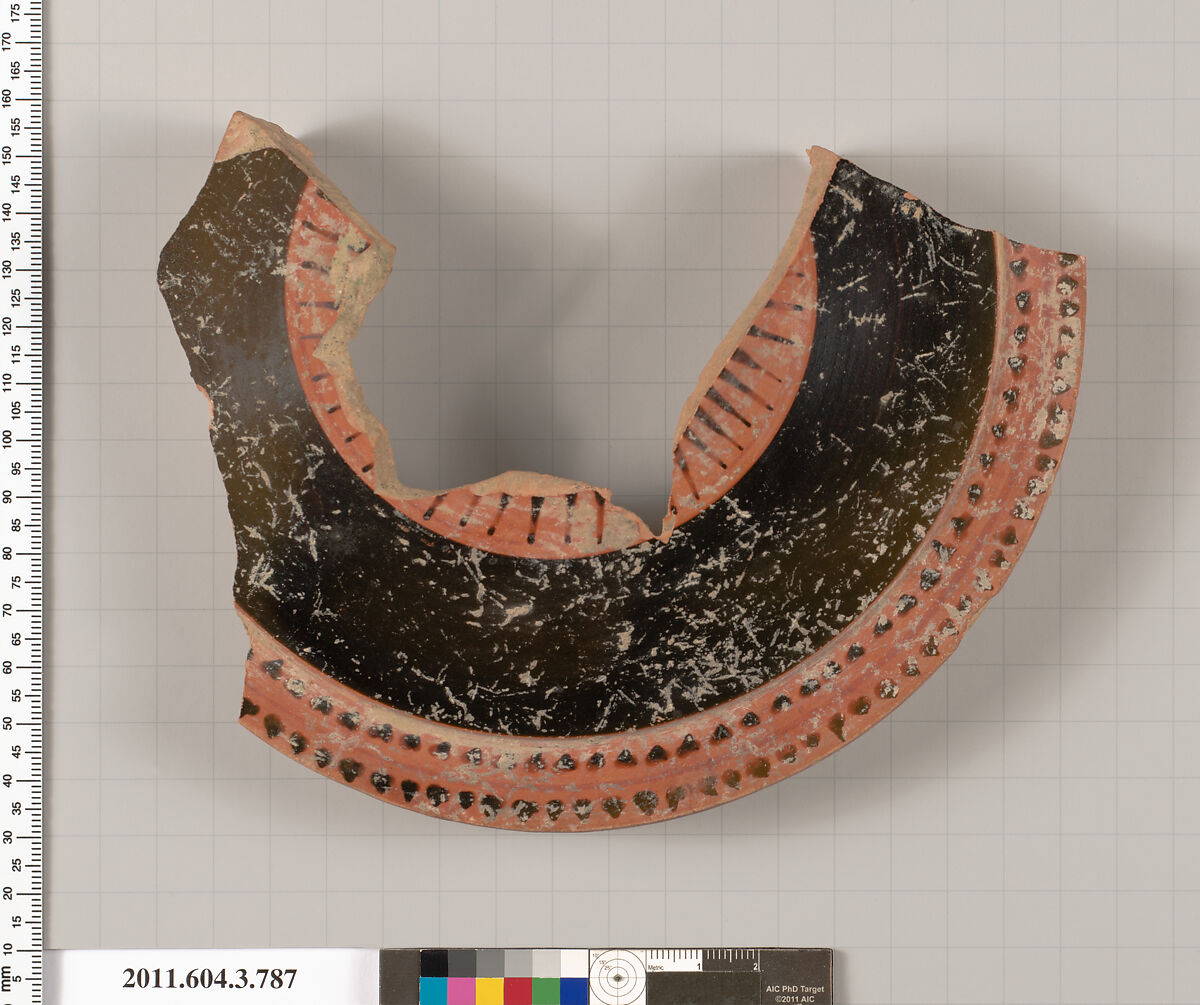 Terracotta fragment of a lid, Terracotta, Greek, Attic 