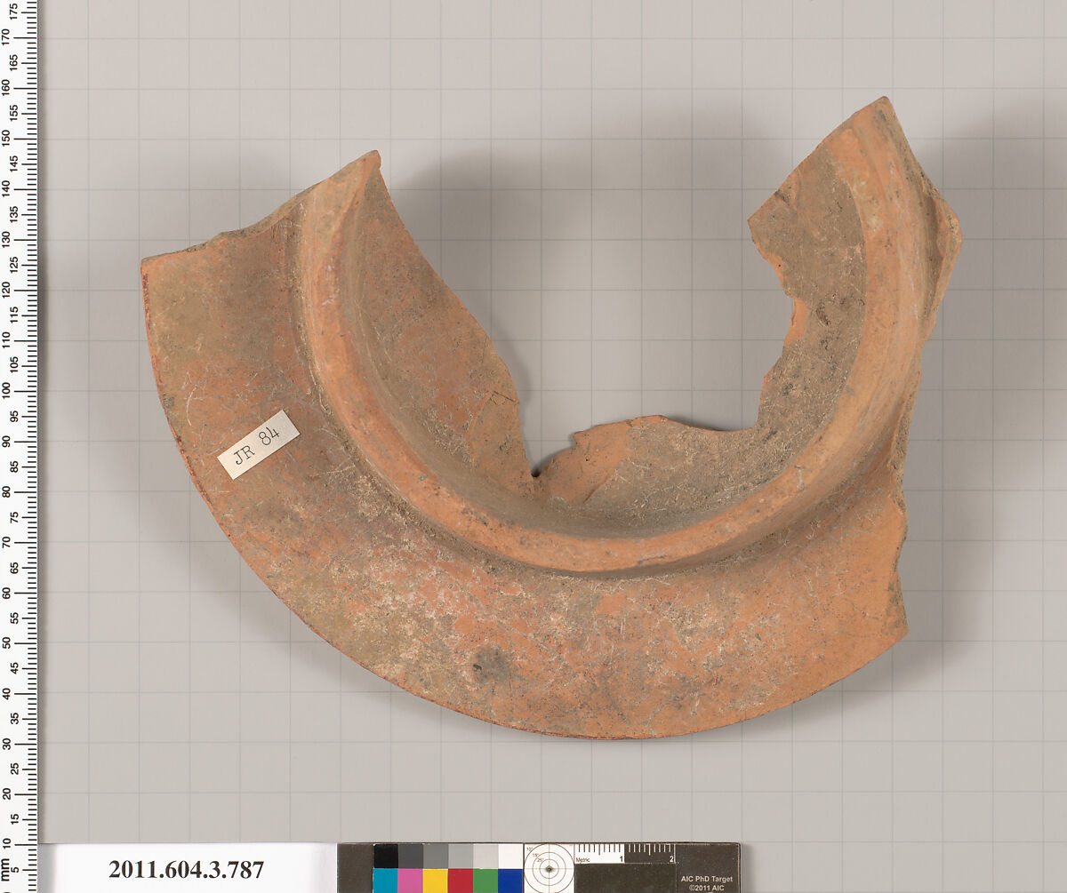 Terracotta fragment of a lid, Terracotta, Greek, Attic