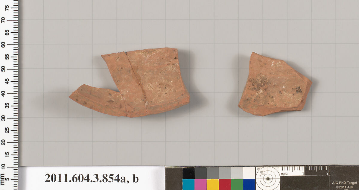 Terracotta fragments of a lekythos (oil flask), Terracotta, Greek, Attic