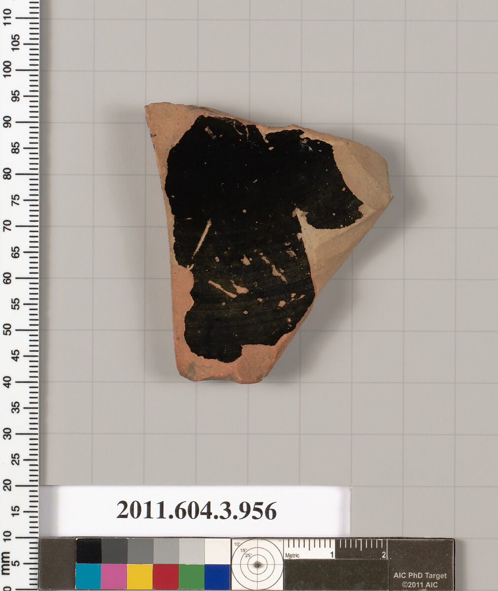 Terracotta fragment of a lekanis lid (covered dish), Terracotta, Greek, Attic