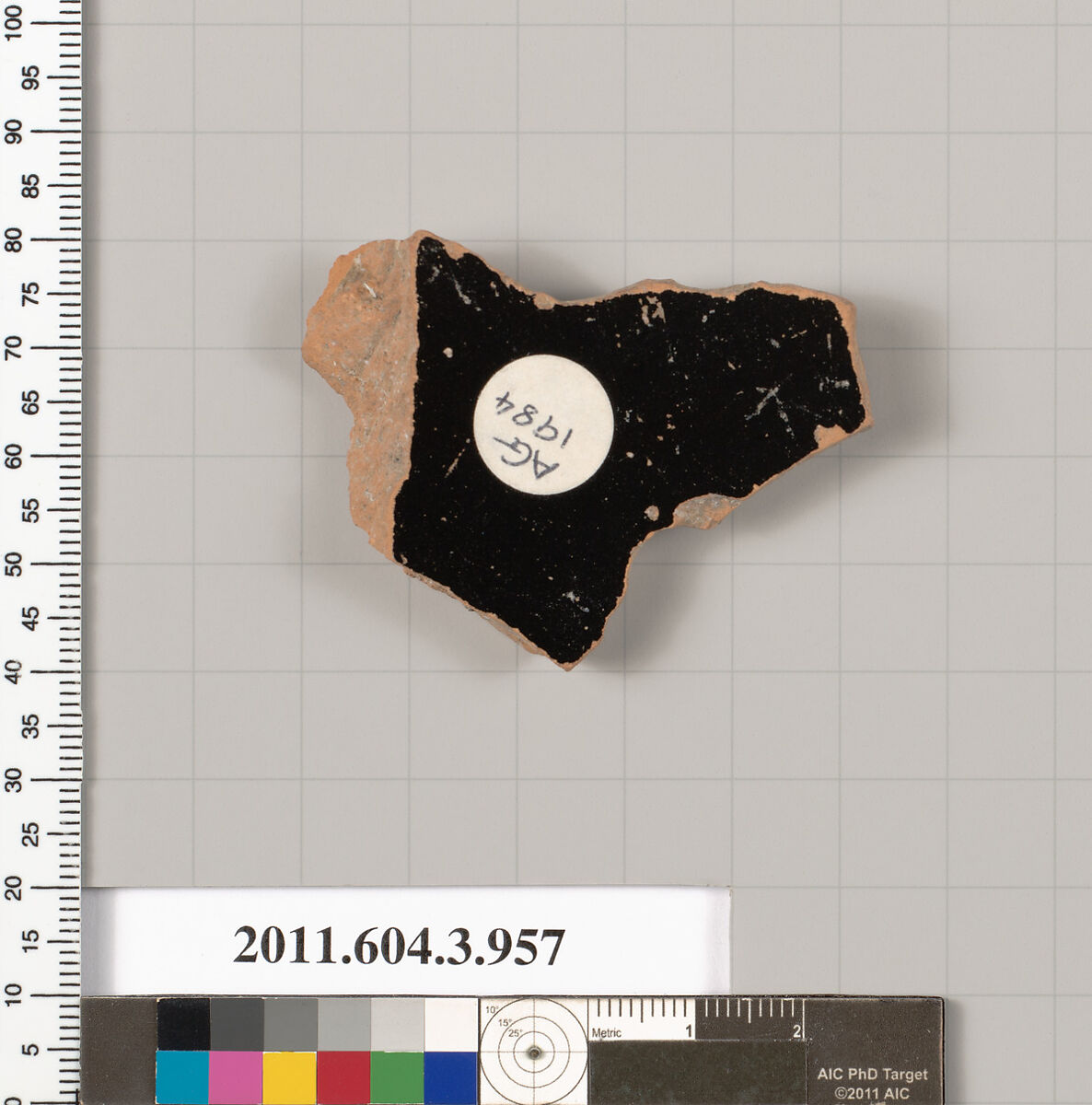 Terracotta fragment of a lekanis lid (covered dish), Terracotta, Greek, Attic