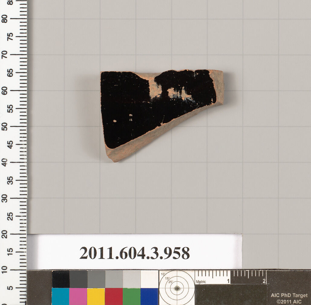 Terracotta fragment of a lekanis lid (covered dish), Terracotta, Greek, Attic