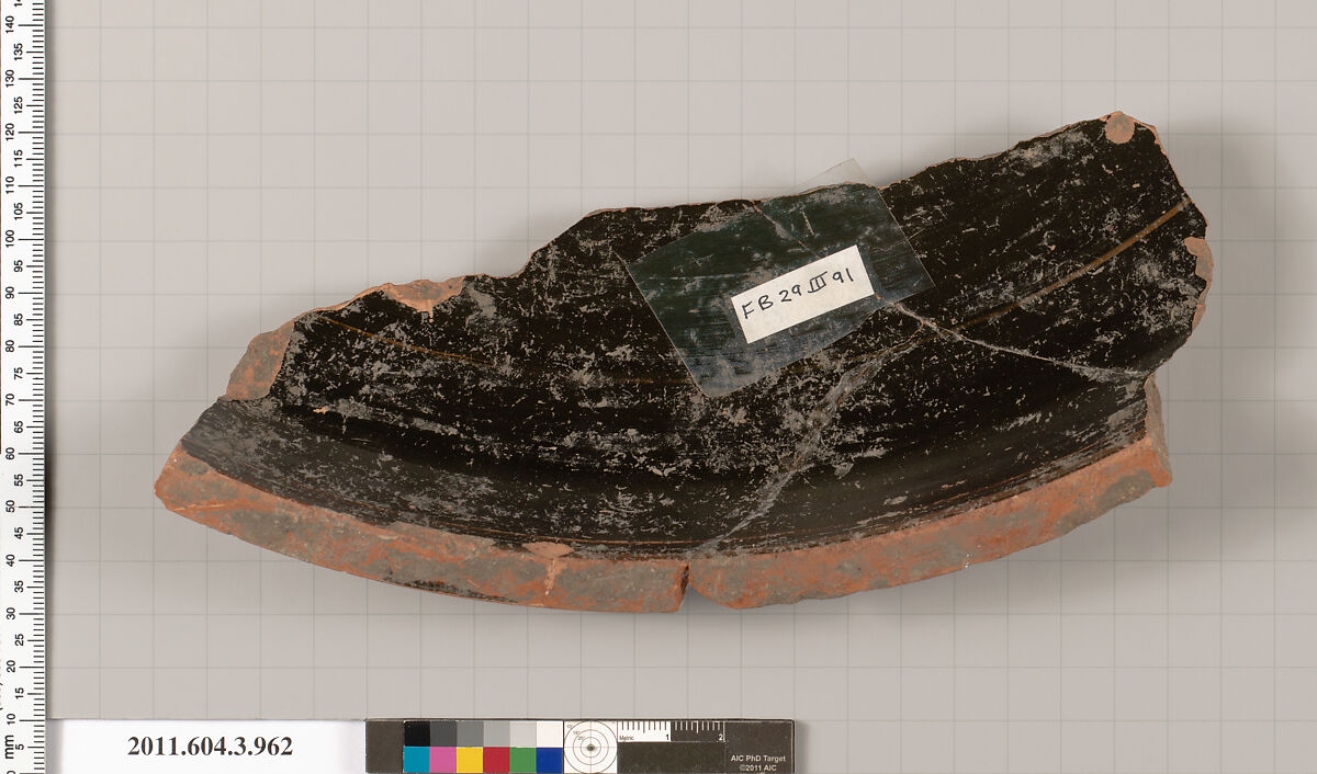 Terracotta fragment of a lekanis lid (covered dish), Terracotta, Greek, Attic