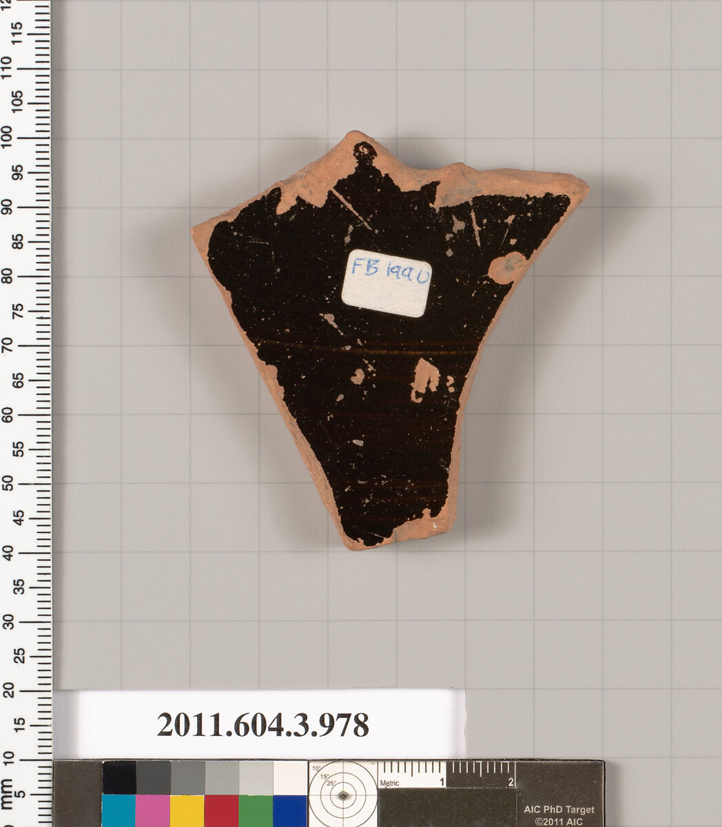 Terracotta fragment of a lekanis lid (covered dish), Terracotta, Greek, Attic