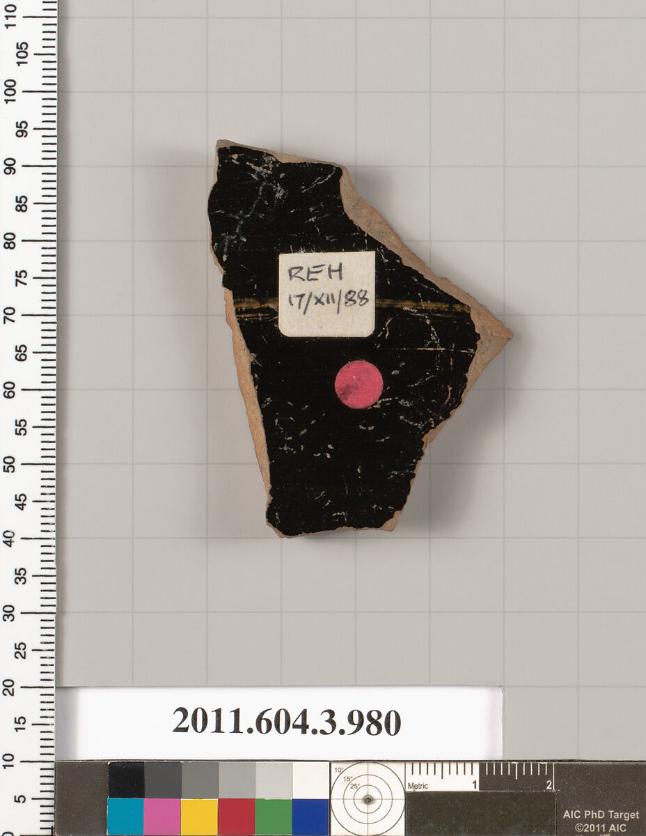 Terracotta fragment of a lekanis lid (covered dish), Terracotta, Greek, Attic