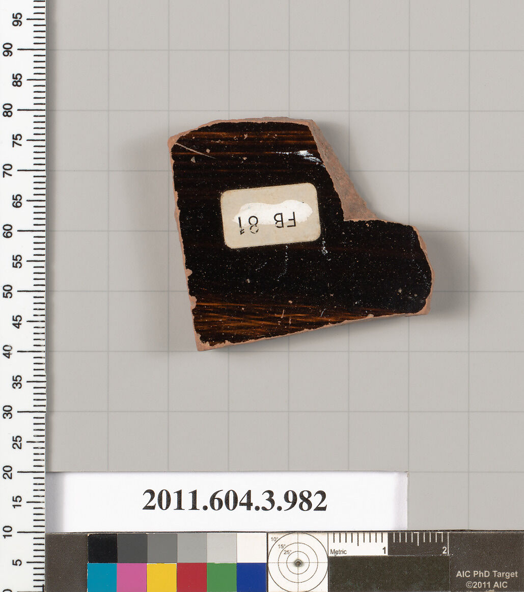 Terracotta fragment of a lekanis lid (covered dish), Terracotta, Greek, Attic