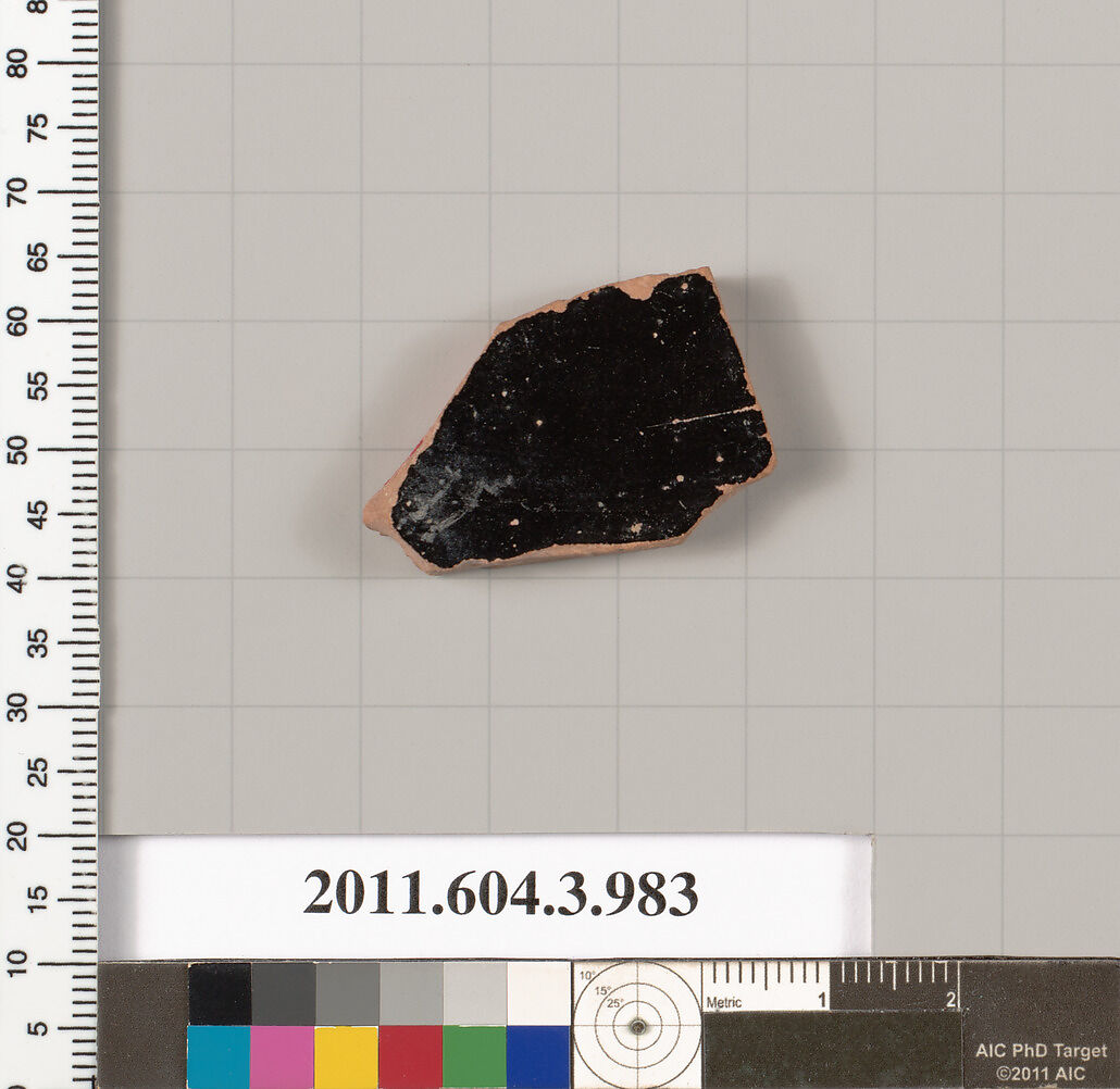Terracotta fragment of a lekanis lid (covered dish), Terracotta, Greek, Attic