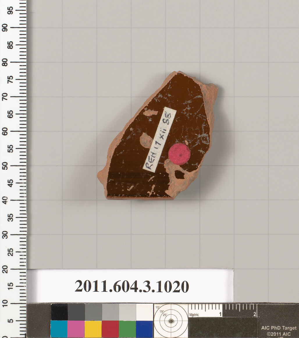 Terracotta fragment of a lekanis (covered dish), Terracotta, Greek, Attic