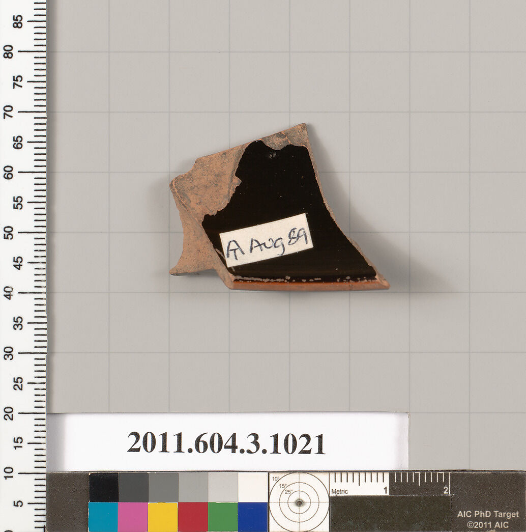 Terracotta fragment of a lekanis (covered dish), Terracotta, Greek, Attic