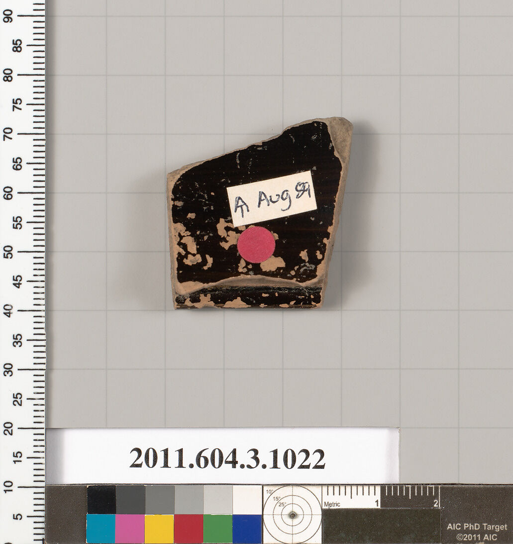 Terracotta fragment of a lekanis (covered dish), Terracotta, Greek, Attic