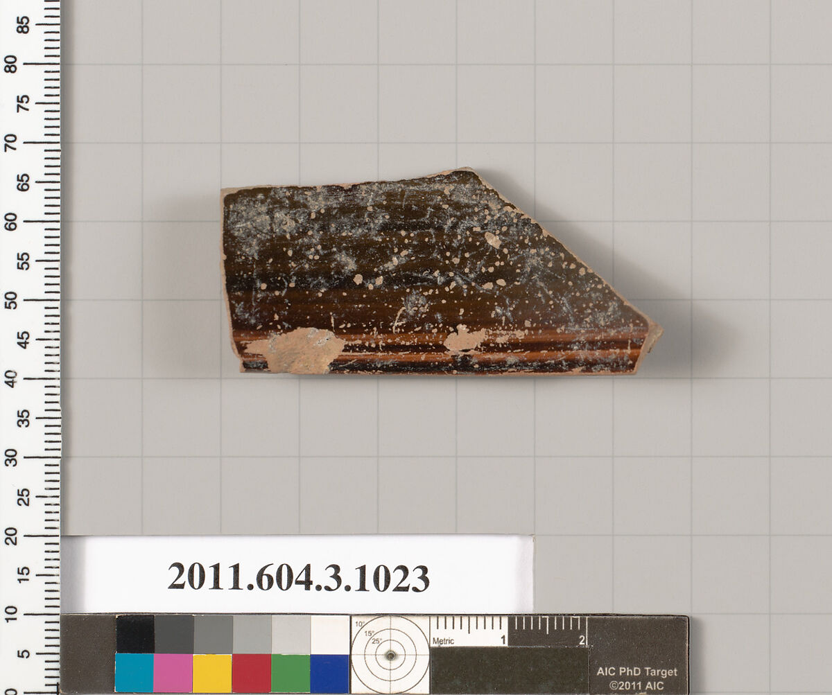 Terracotta fragment of a lekanis (covered dish), Terracotta, Greek, Attic