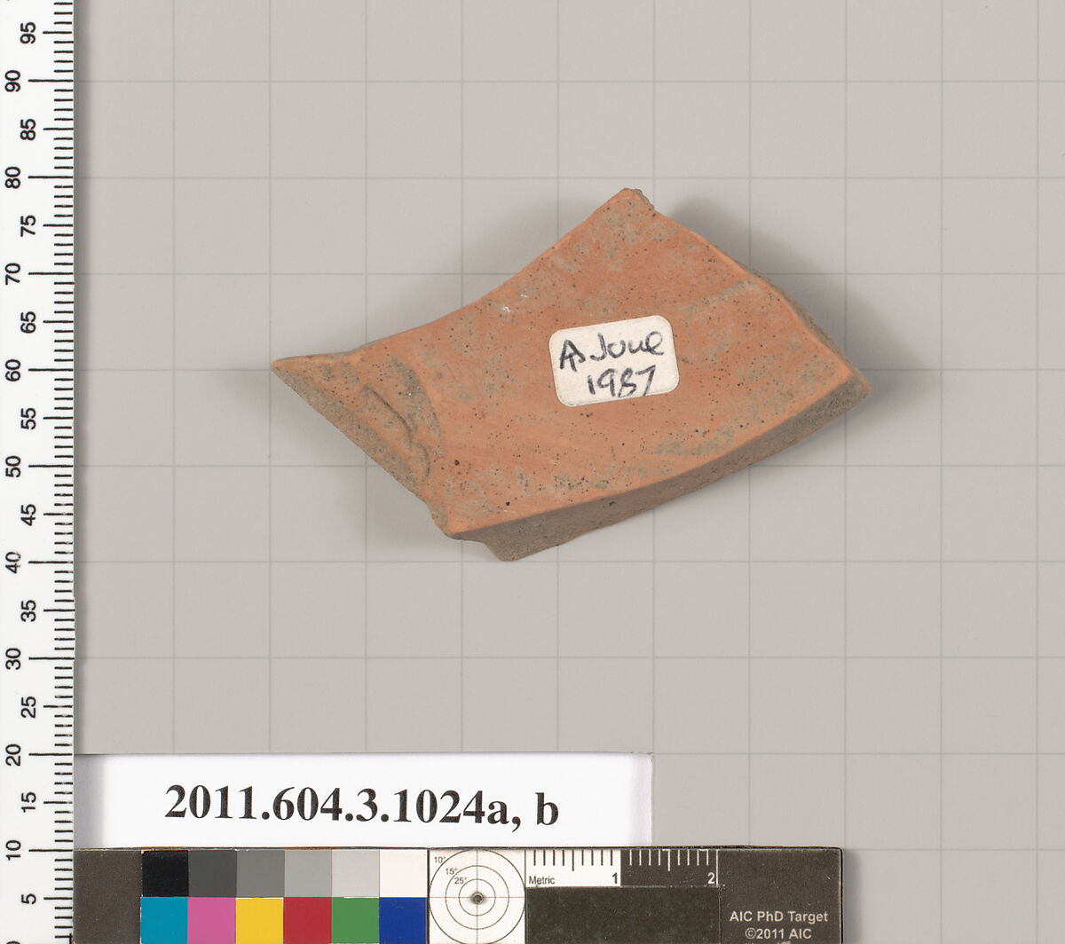 Terracotta fragment of a lekanis lid (covered dish)?, Terracotta, Greek, Attic