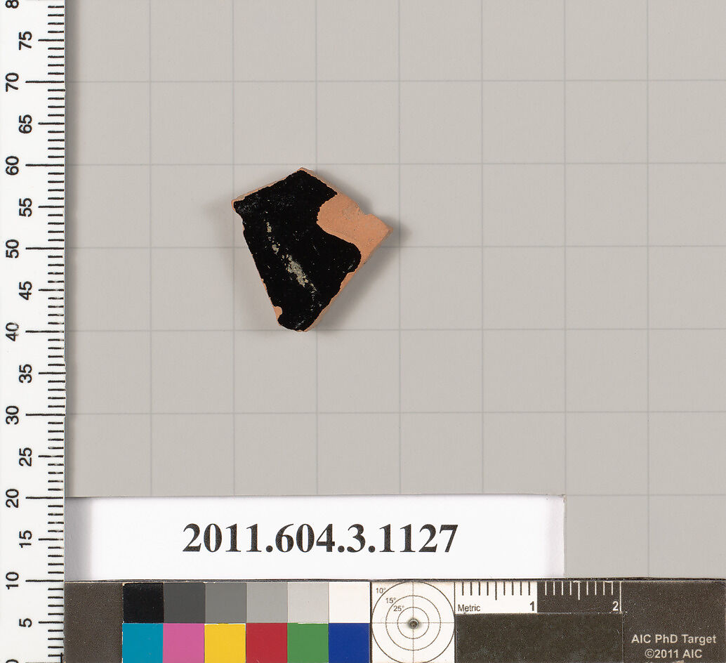 Terracotta fragment of a mastoid (drinking cup with narrow base) or a kyathos (cup-shaped ladle), Terracotta, Greek, Attic