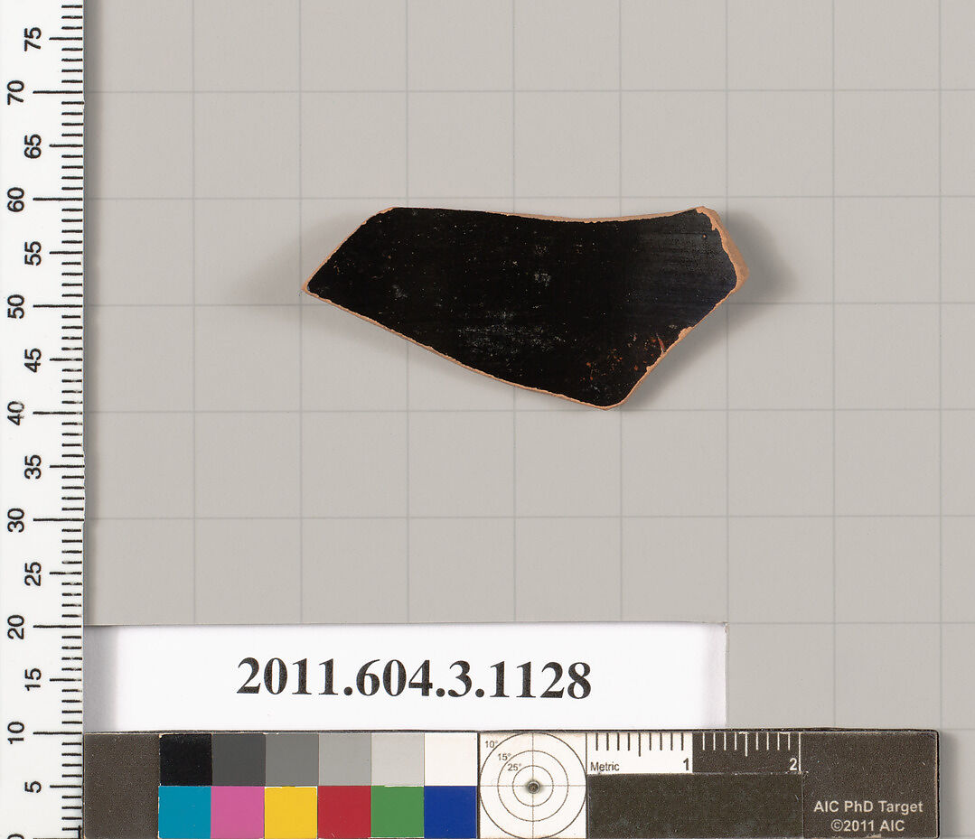 Terracotta fragment of a mastoid (drinking cup with narrow base) or a kyathos (cup-shaped ladle), Terracotta, Greek, Attic