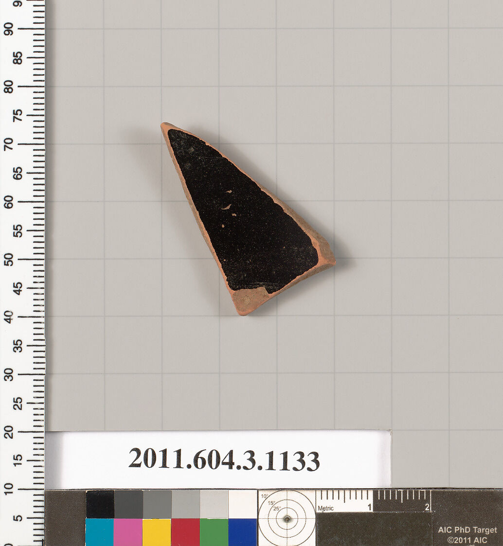 Terracotta fragment of a mastoid (drinking cup with narrow base) or a kyathos (cup-shaped ladle), Terracotta, Greek, Attic