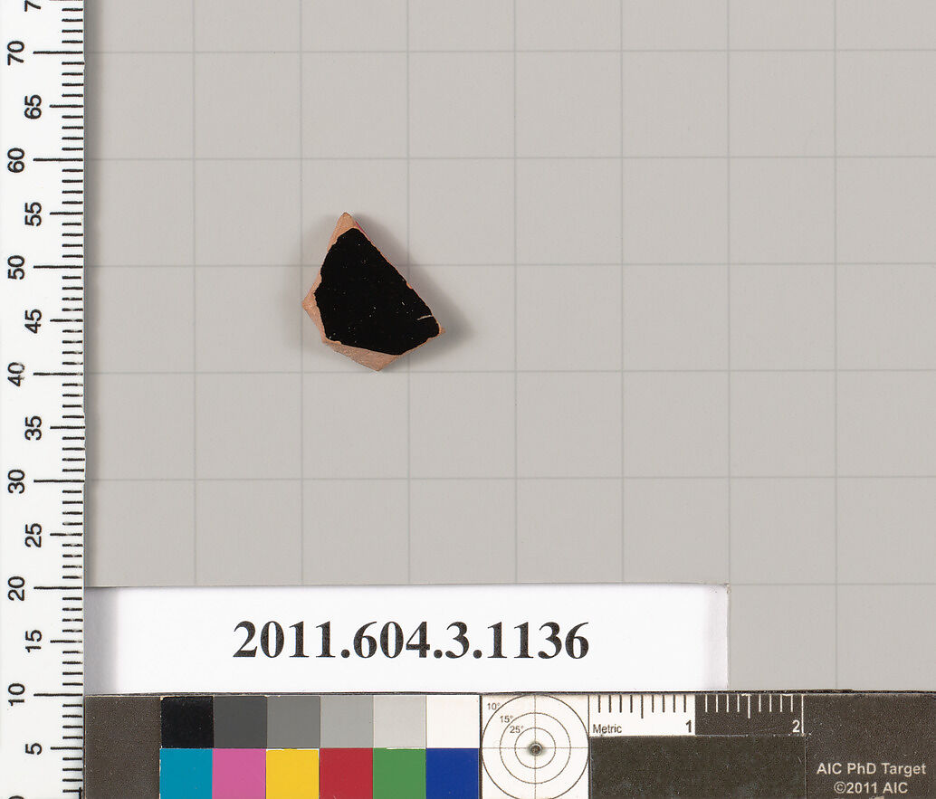 Terracotta fragment of a mastoid (drinking cup with narrow base) or a kyathos (cup-shaped ladle), Terracotta, Greek, Attic