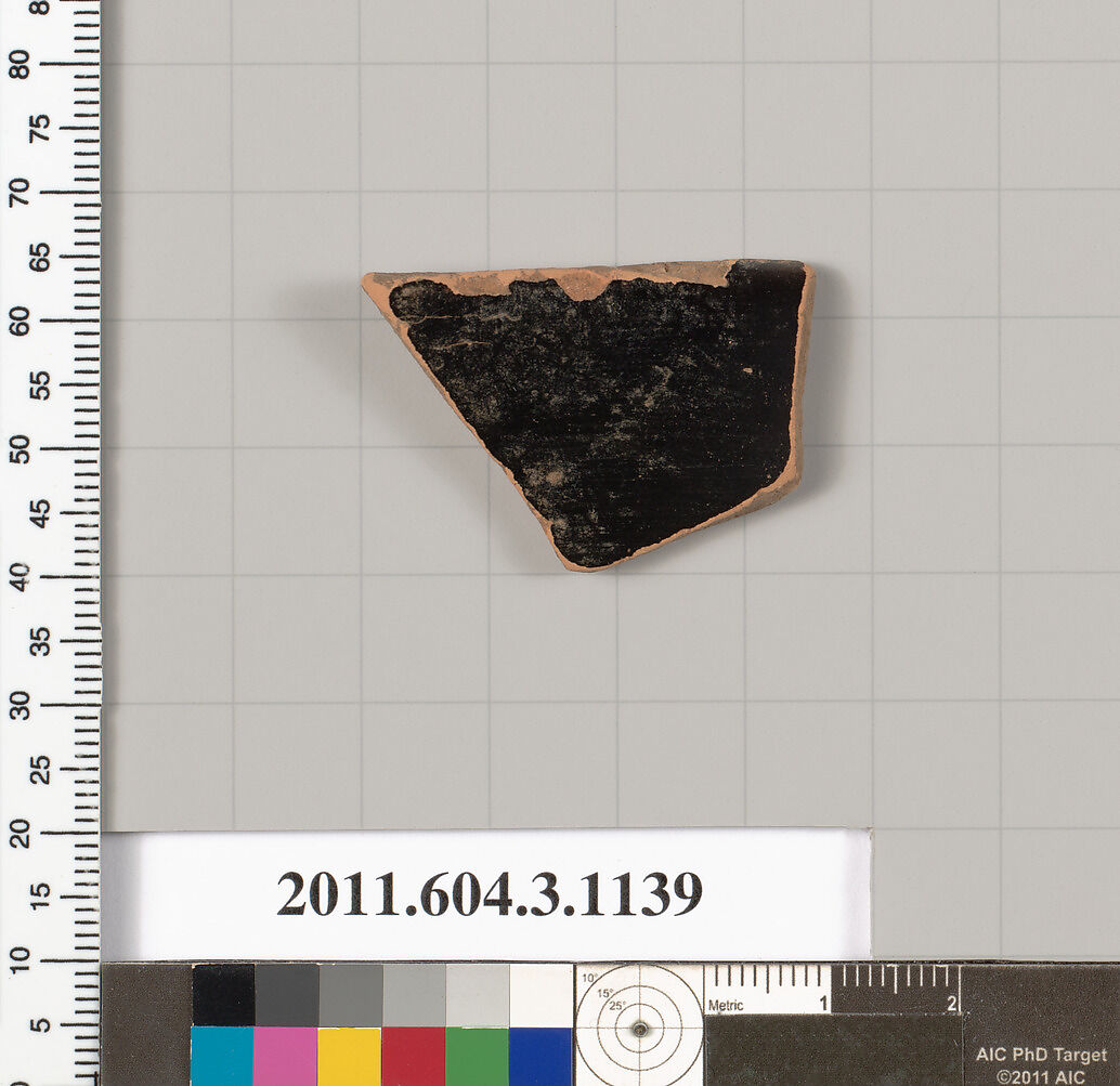 Terracotta fragment of a mastoid (drinking cup with narrow base) or a kyathos (cup-shaped ladle), Terracotta, Greek, Attic