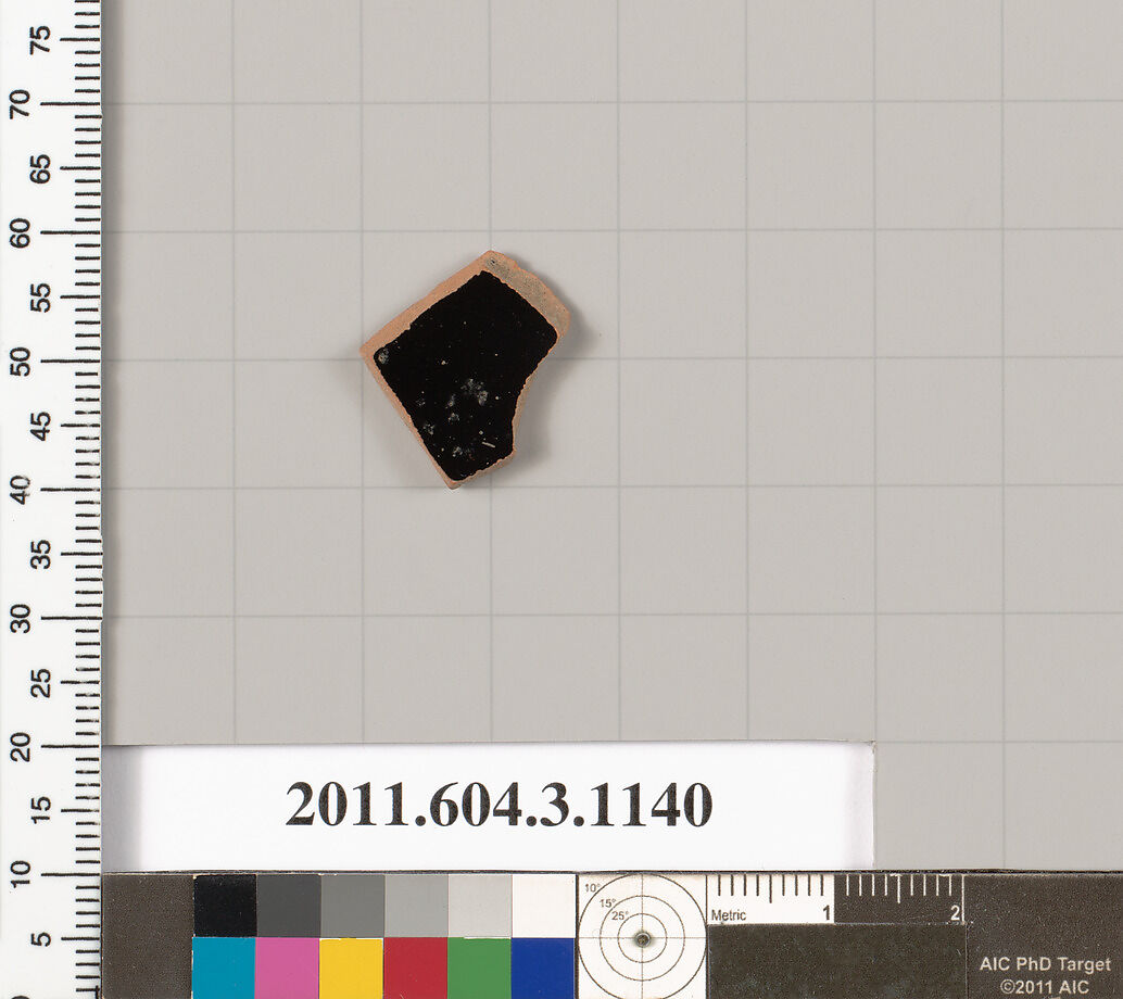 Terracotta fragment of a mastoid (drinking cup with narrow base) or a kyathos (cup-shaped ladle), Terracotta, Greek, Attic