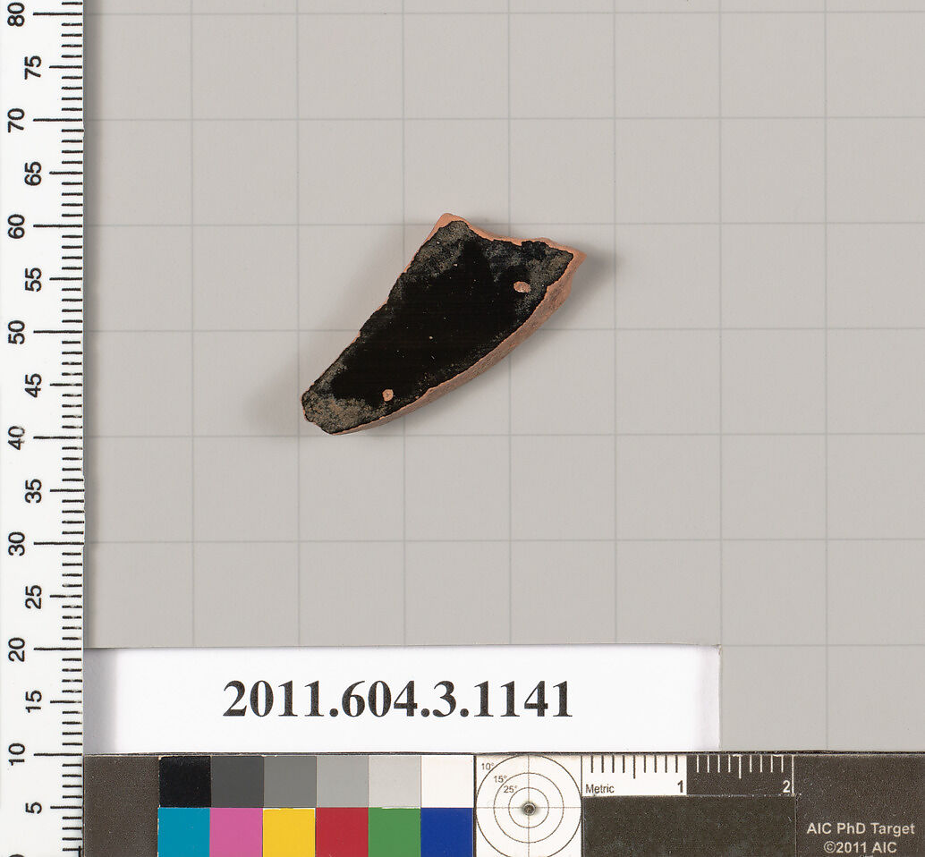 Terracotta fragment of a mastoid (drinking cup with narrow base) or a kyathos (cup-shaped ladle), Terracotta, Greek, Attic