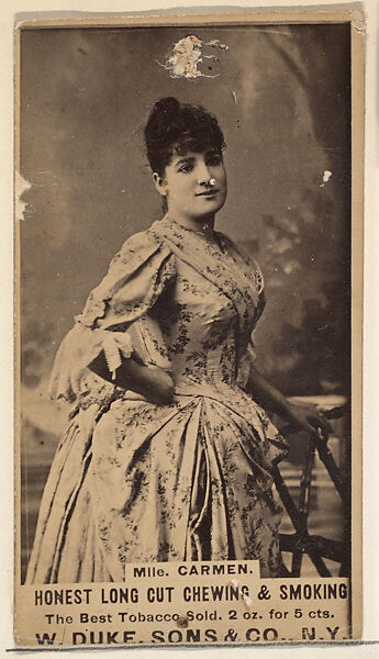 Mlle. Carmen from the Actresses, Celebrities, and Children series (N151) issued by Duke Sons & Co. to promote Duke Cigarettes, Issued by W. Duke, Sons &amp; Co. (New York and Durham, N.C.), Albumen photograph 